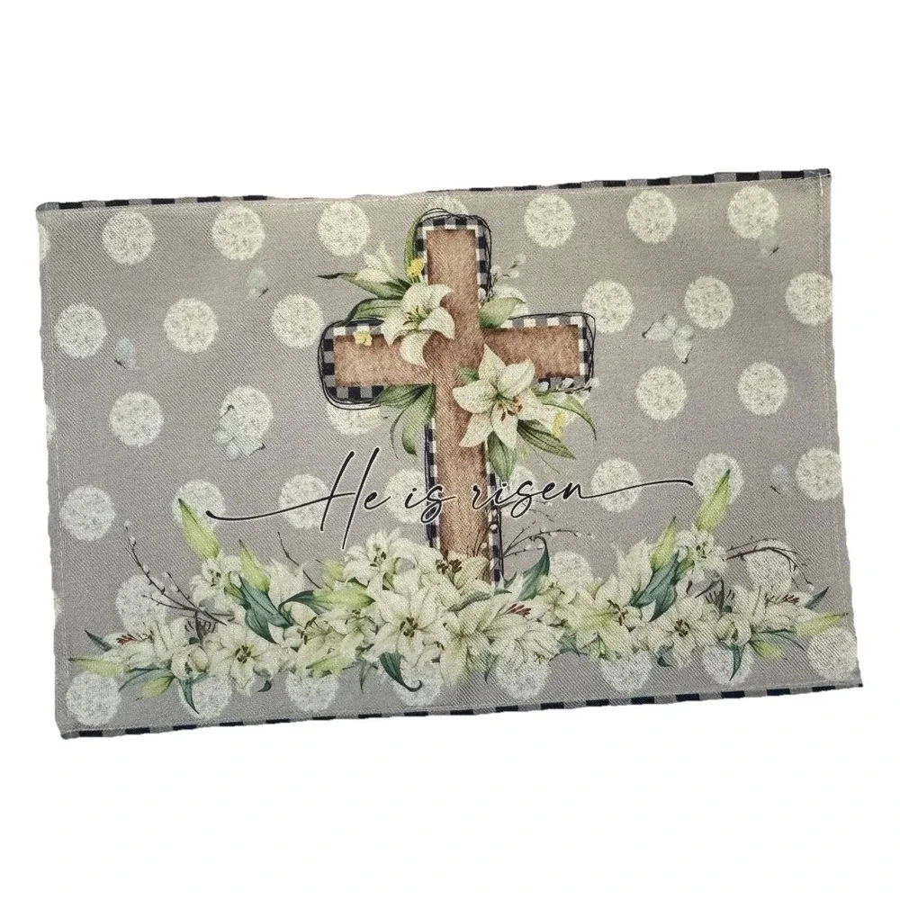 Easter Placemats Set of 6 Farmhouse Bunny Spring Table Decor Gingham Floral - Picture 5 of 8